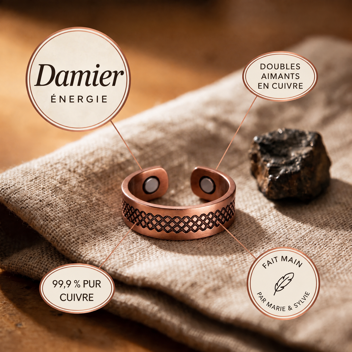Bague en cuivre Damier de Marie & Sylvie