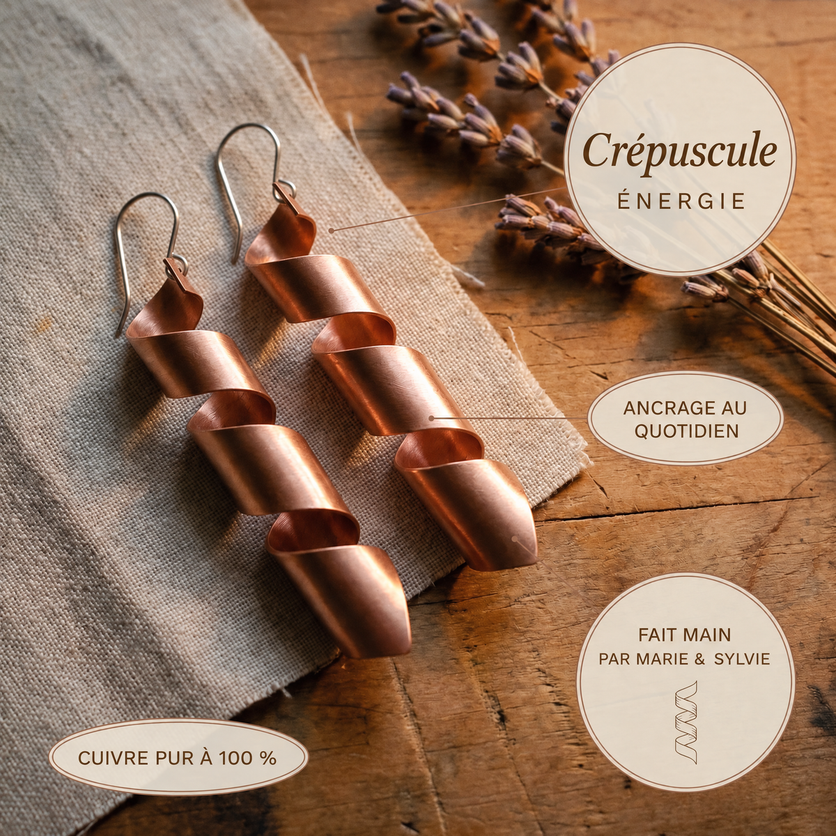 Boucles d'oreilles en cuivre Crépuscule de Marie & Sylvie
