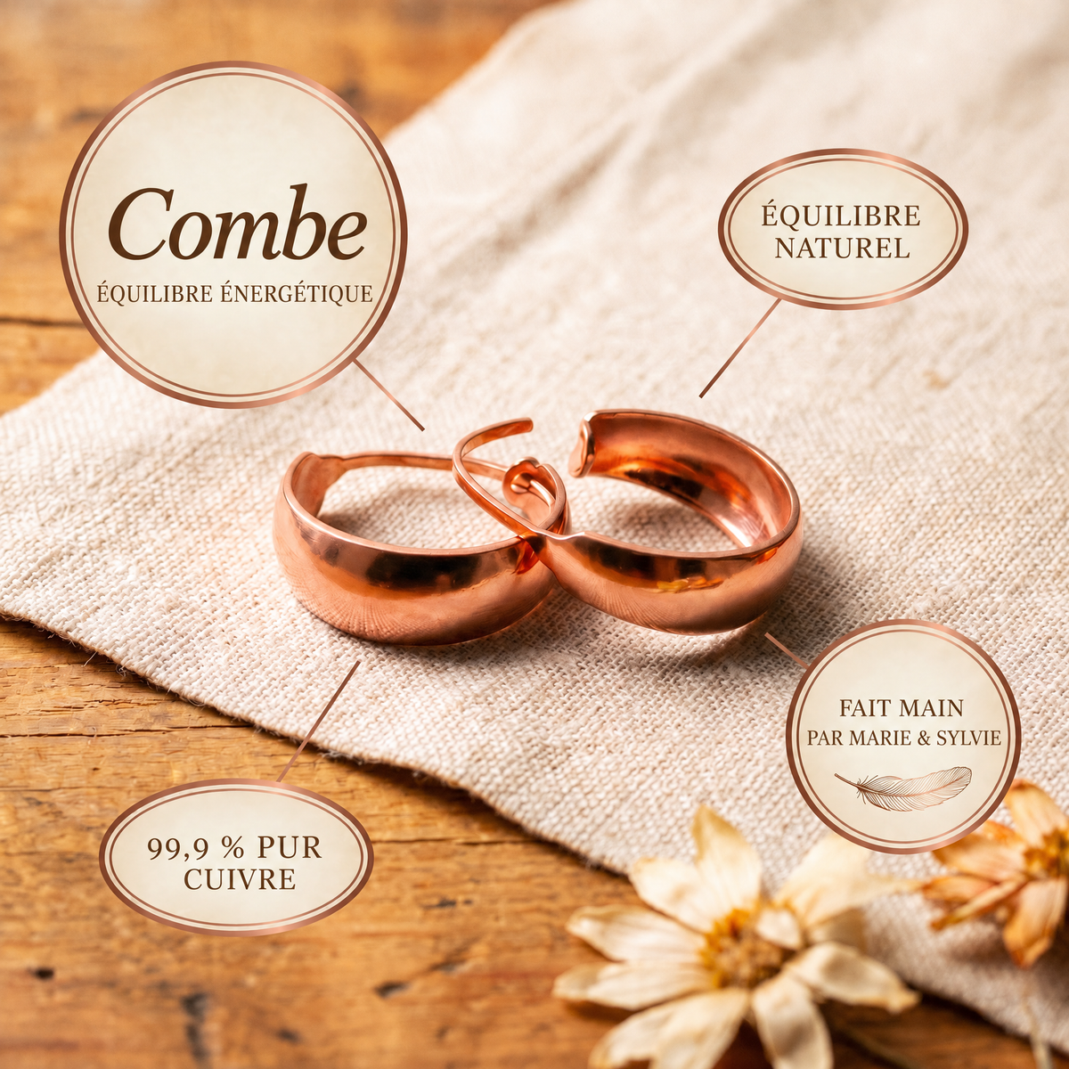 Boucles d'oreilles en cuivre Combe de Marie & Sylvie