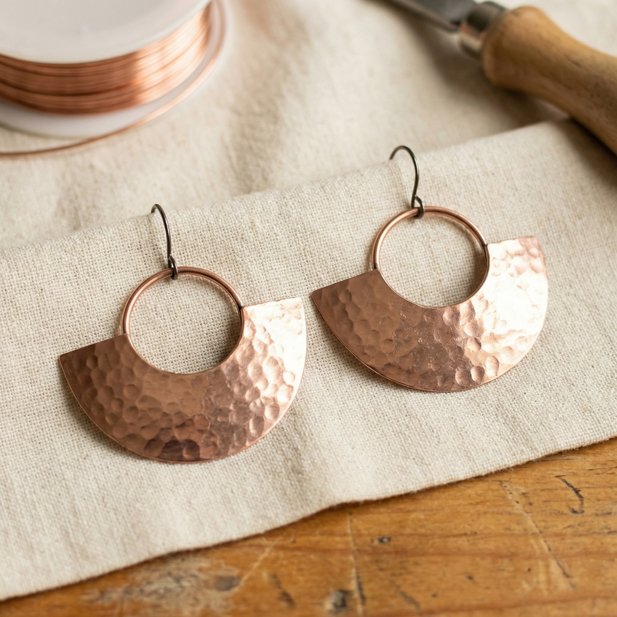 Boucles d'oreilles en cuivre Soleil de Marie & Sylvie