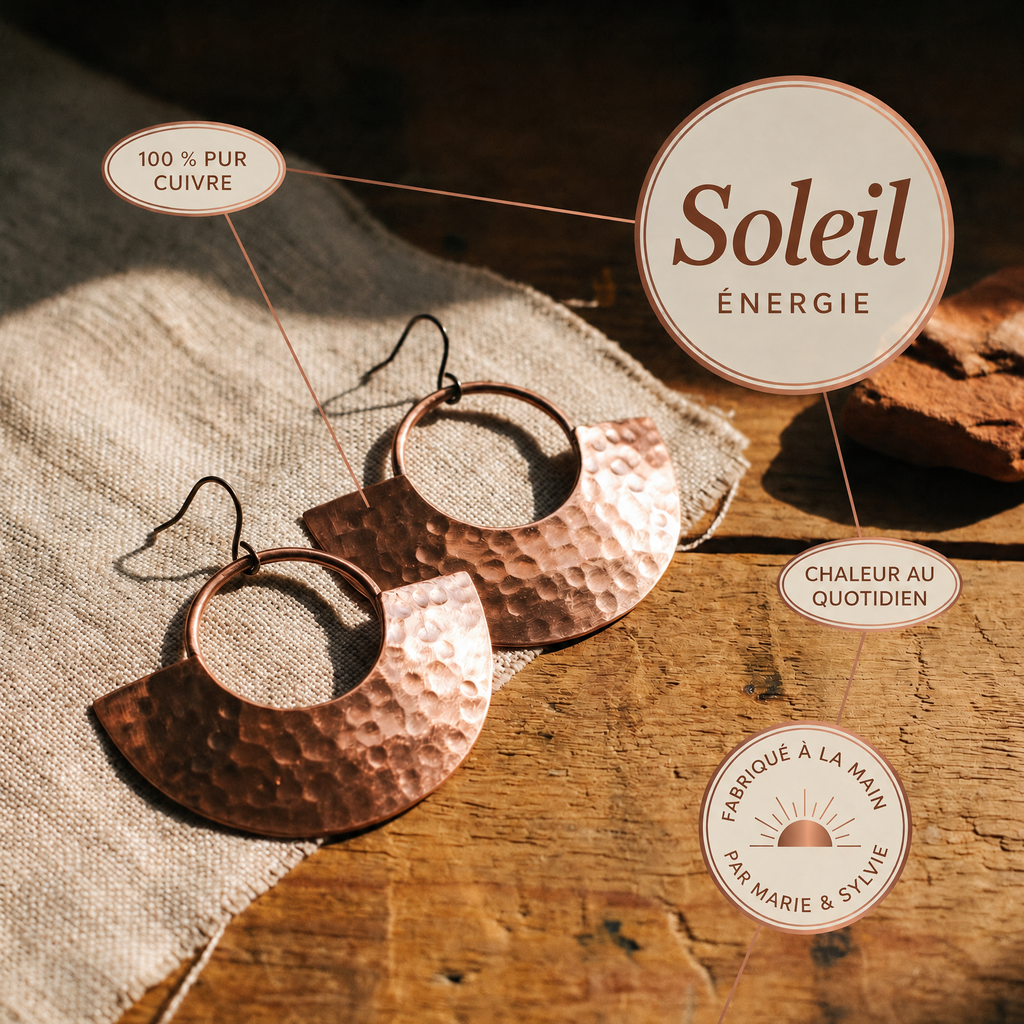 Boucles d'oreilles en cuivre Soleil de Marie & Sylvie