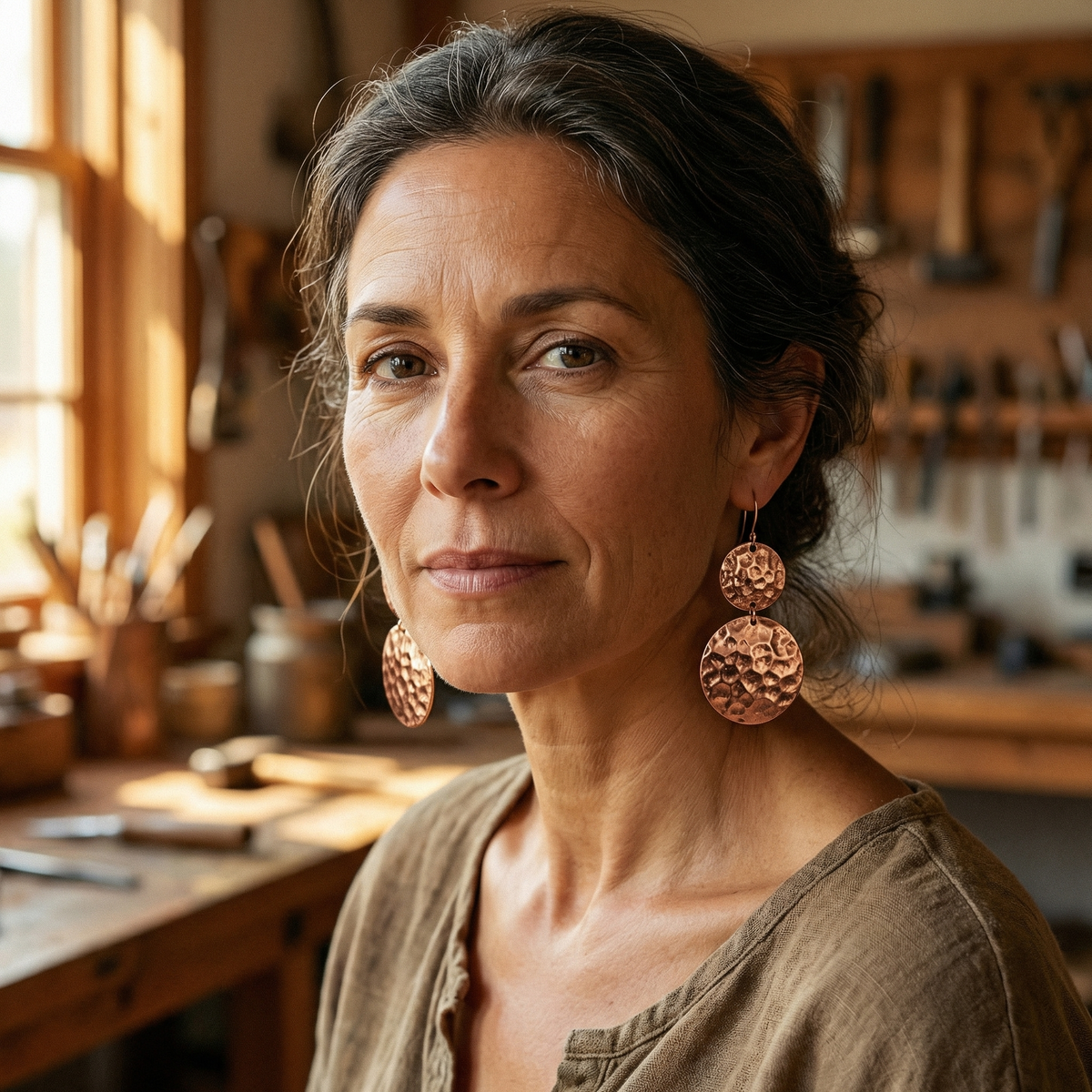 Boucles d'oreilles en cuivre Solstice de Marie & Sylvie