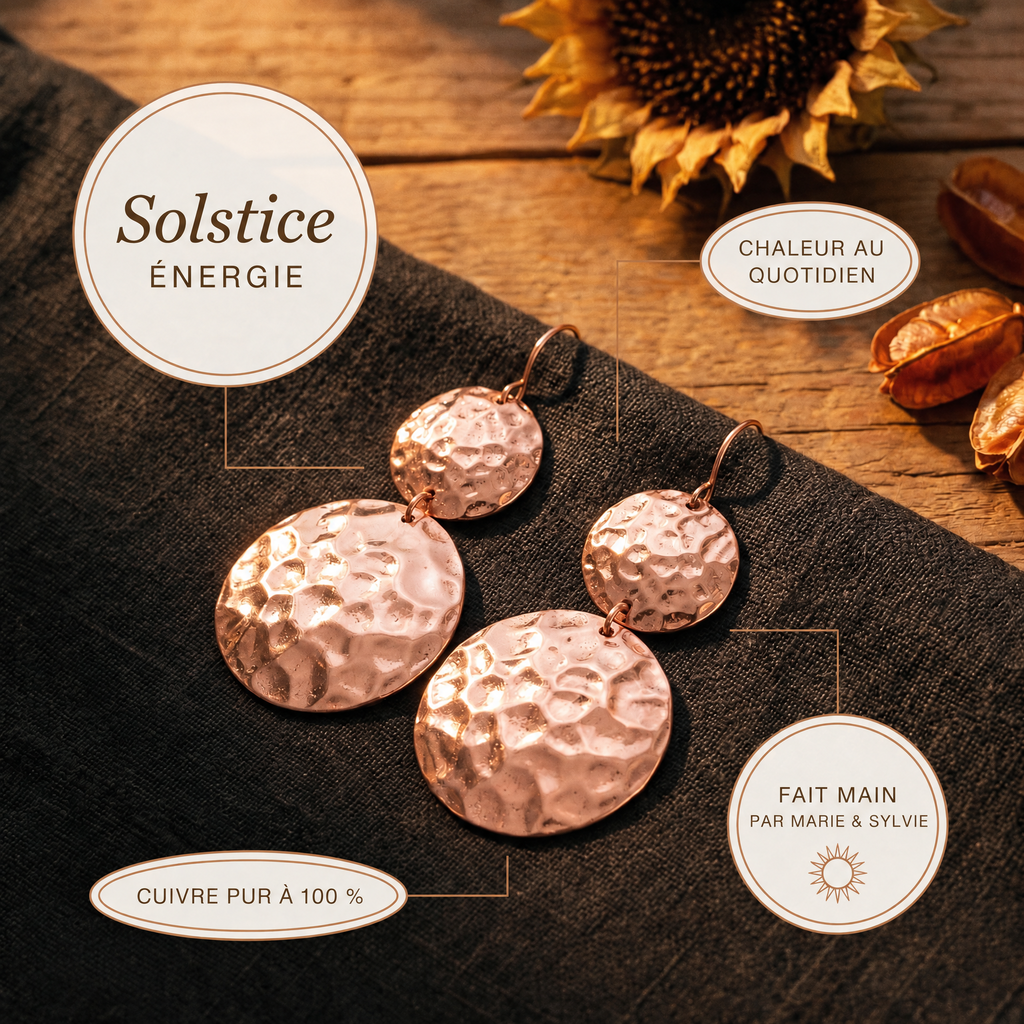 Boucles d'oreilles en cuivre Solstice de Marie & Sylvie