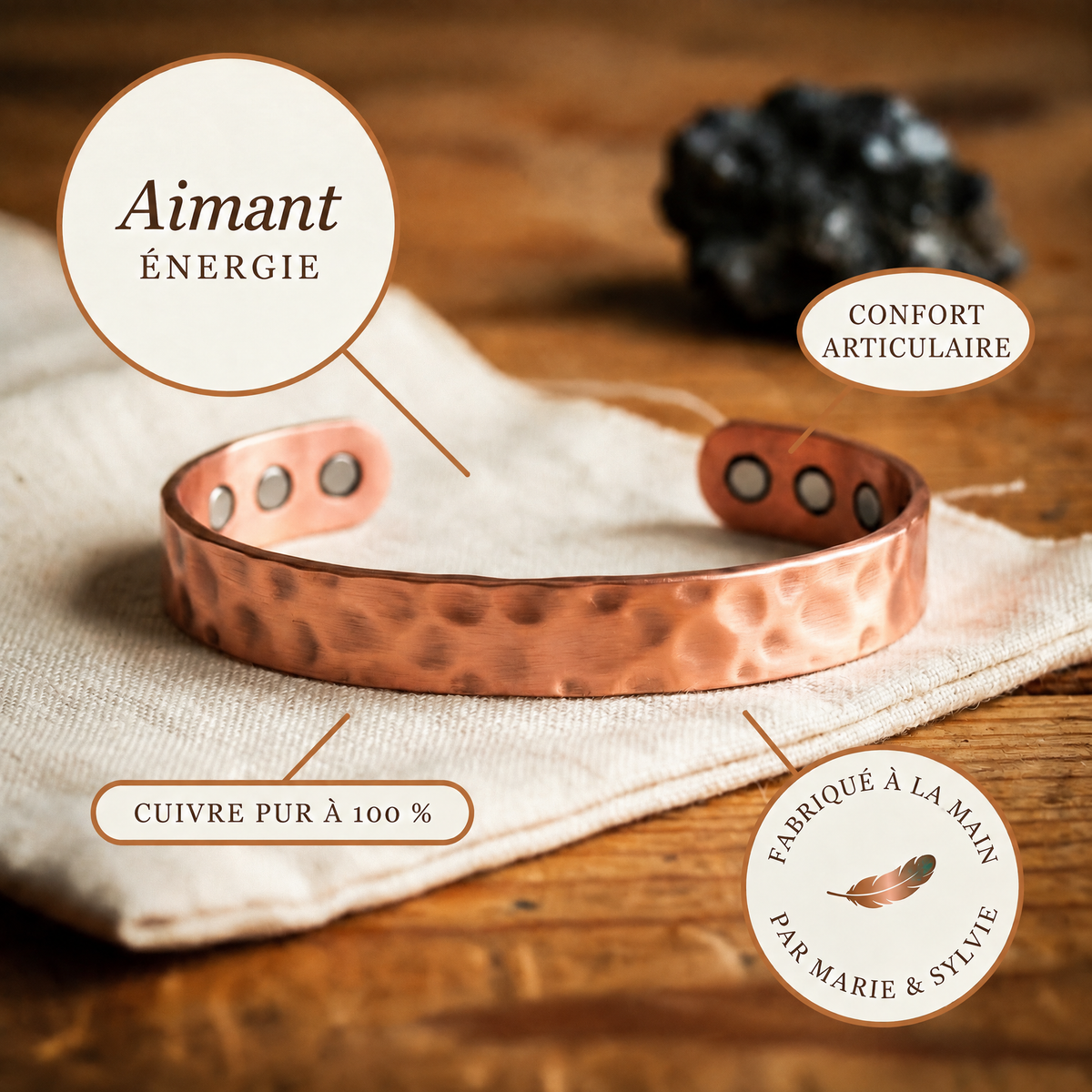 Bracelet en cuivre Aimant de Marie & Sylvie