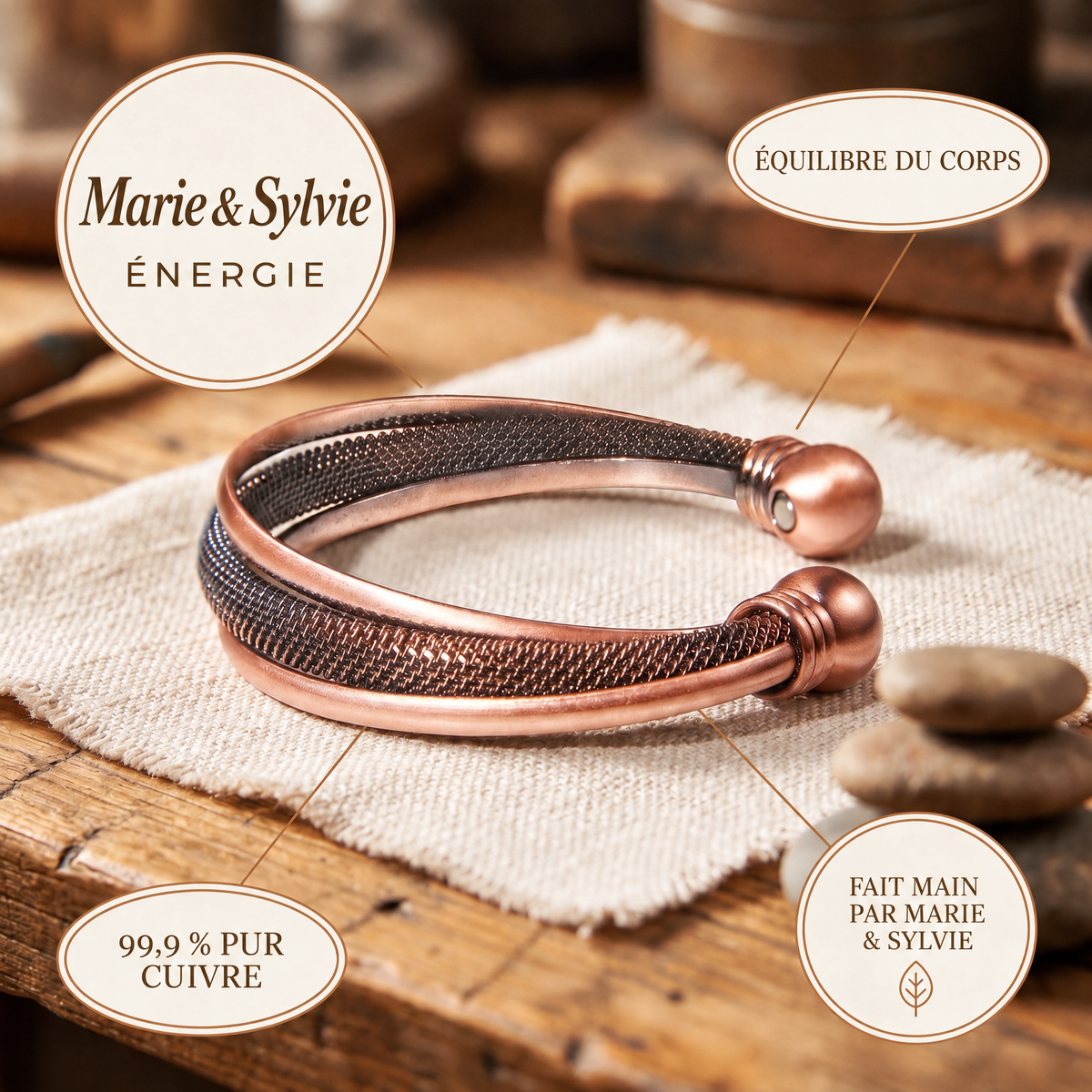 Bracelet en cuivre Cairn de Marie & Sylvie