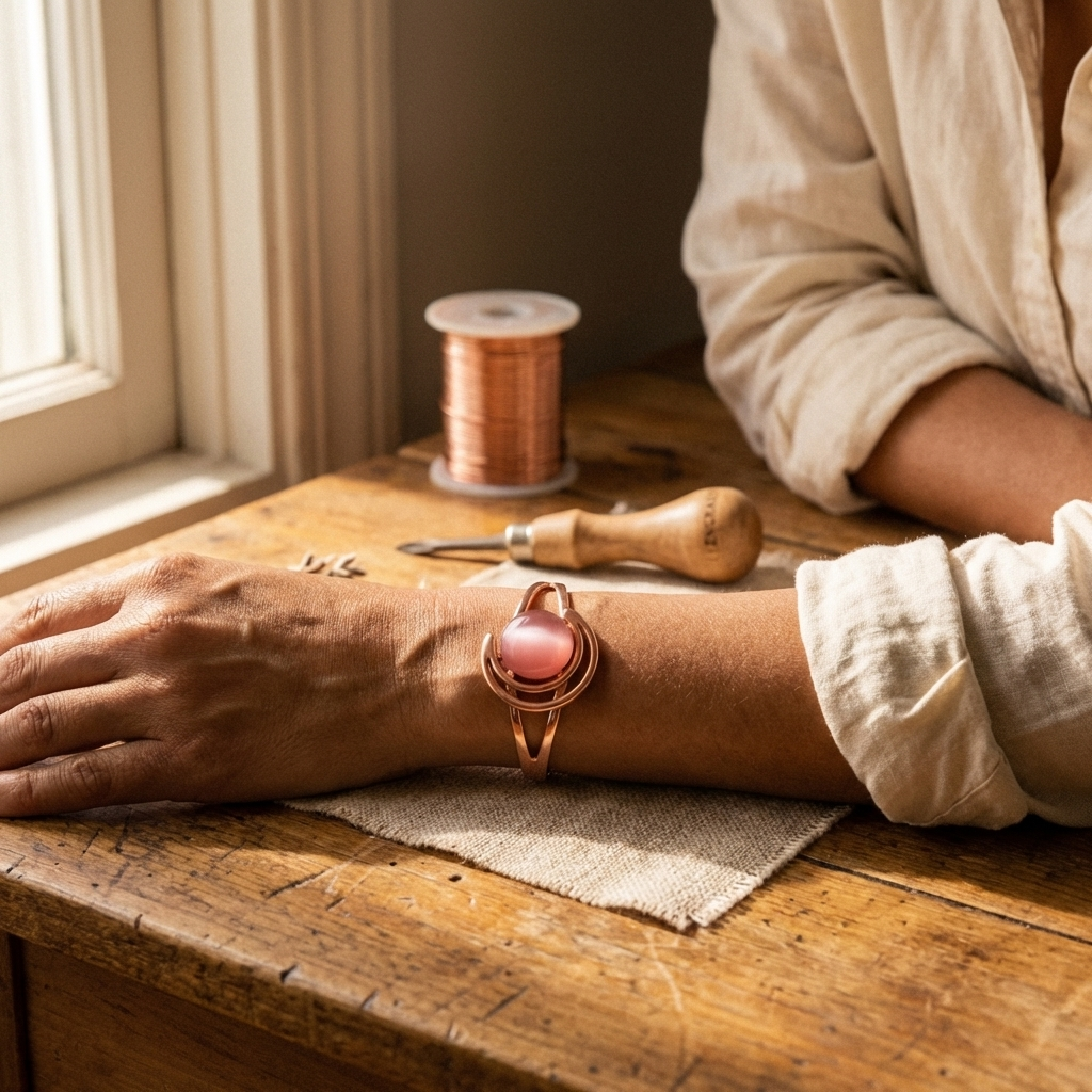 Bracelet en cuivre Sphère rose de Marie & Sylvie