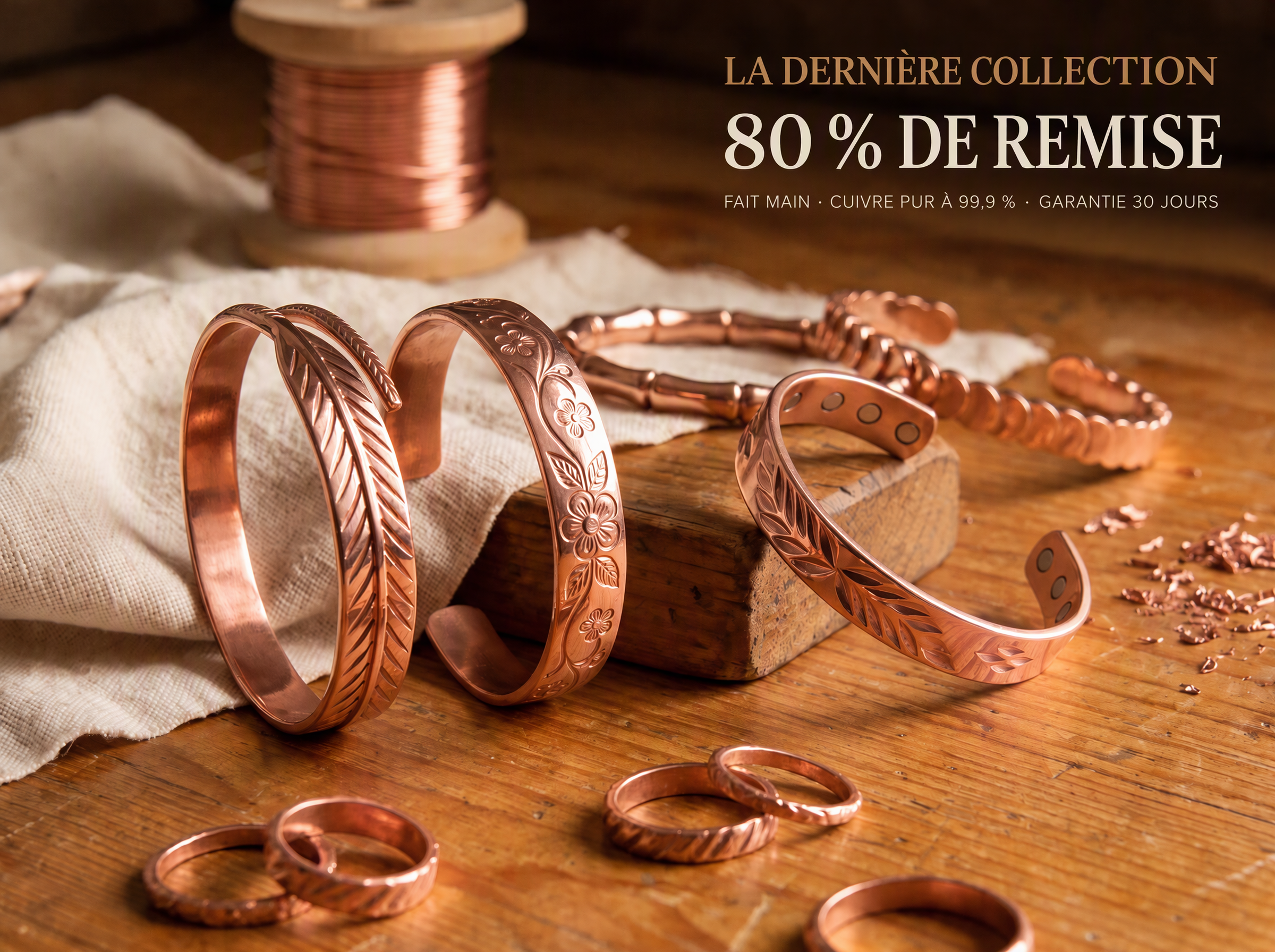 La dernière collection de joncs et de bagues en cuivre martelés à la main