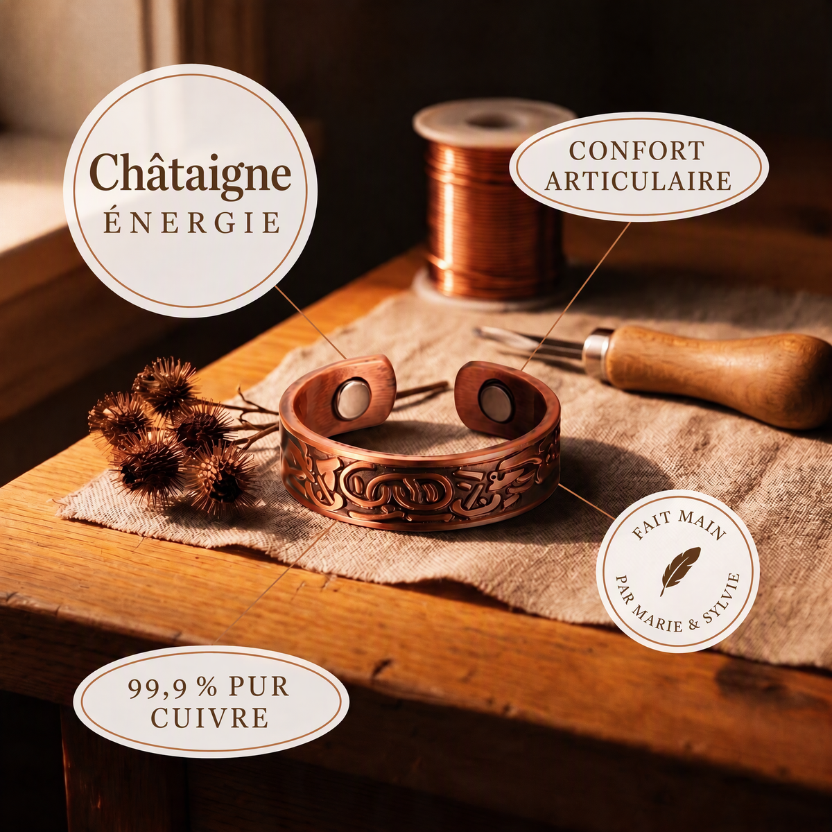 Bague en cuivre Châtaigne de Marie & Sylvie