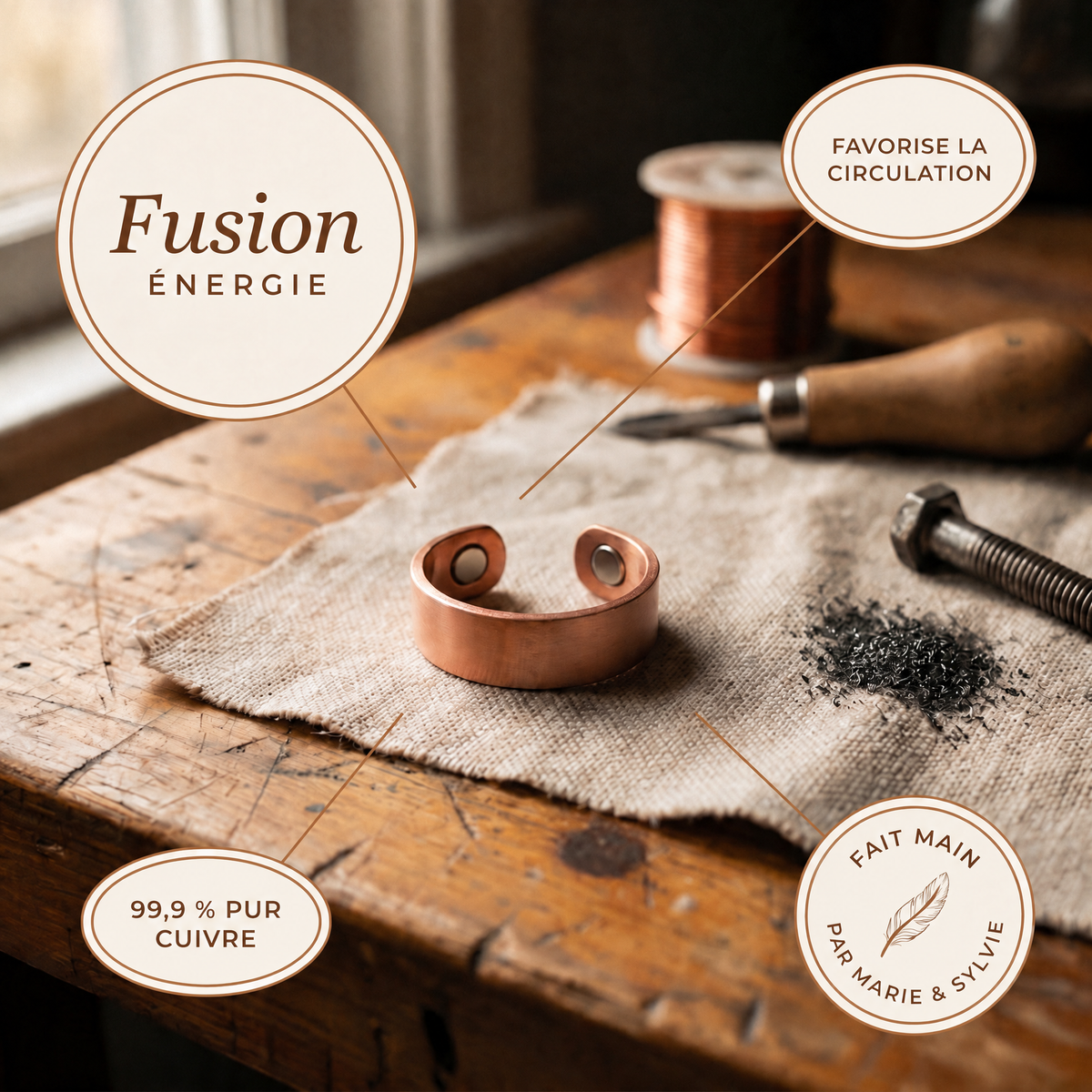 Bague en cuivre Fusion de Marie & Sylvie