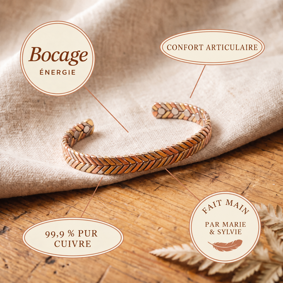 Bracelet en cuivre Bocage de Marie & Sylvie