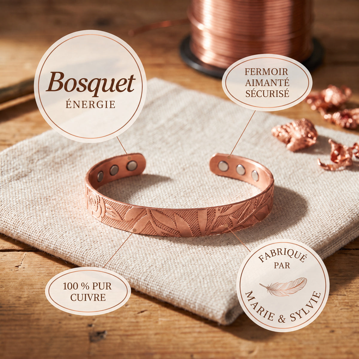 Bracelet en cuivre Bosquet de Marie & Sylvie