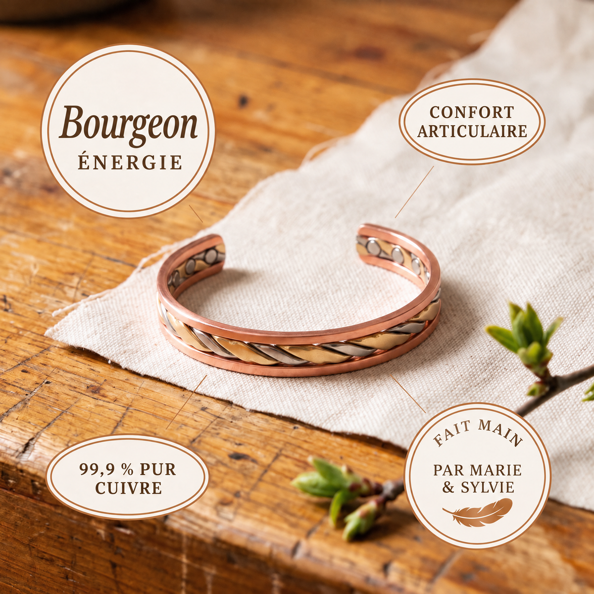 Bracelet en cuivre Bourgeon de Marie & Sylvie