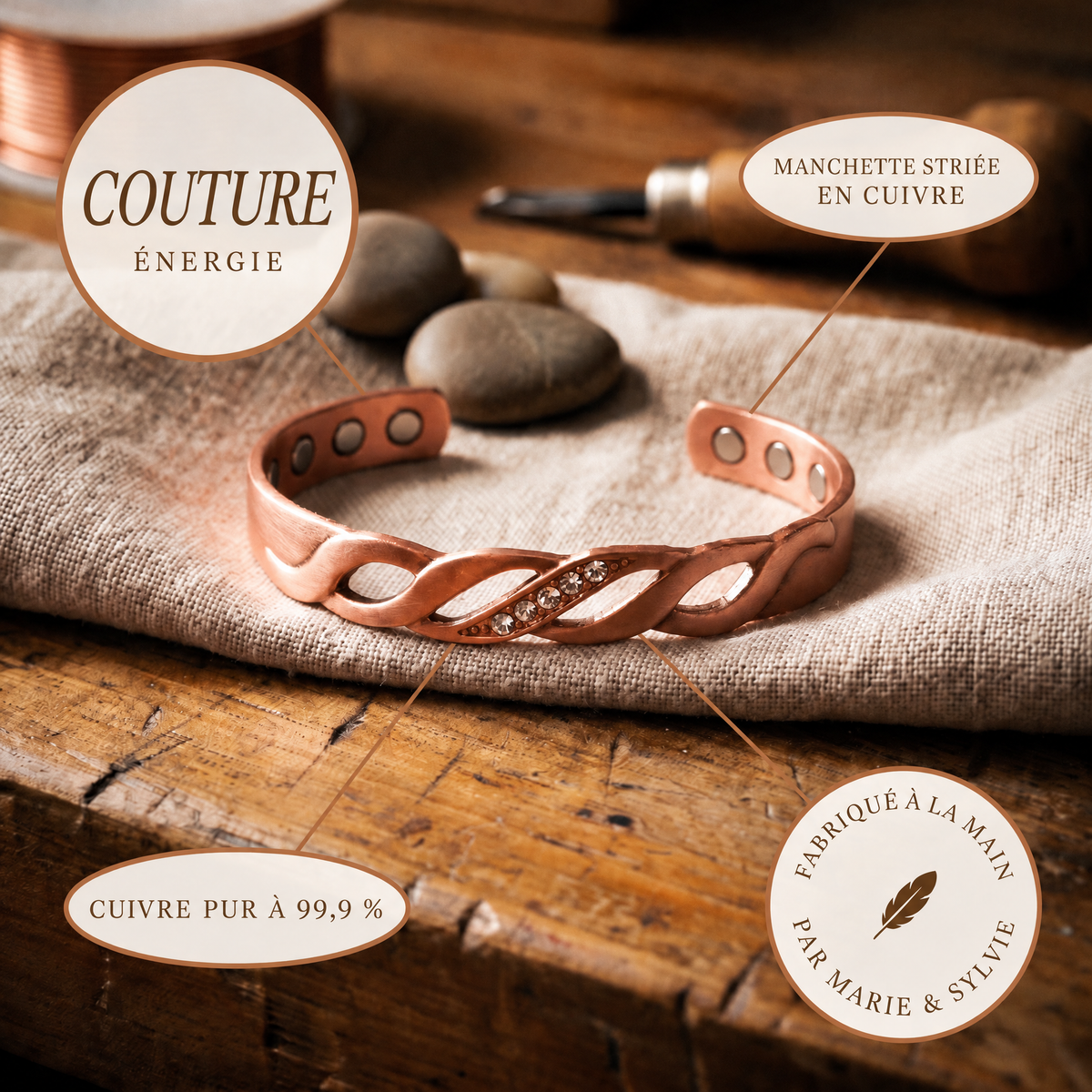 Bracelet en cuivre Couture de Marie & Sylvie