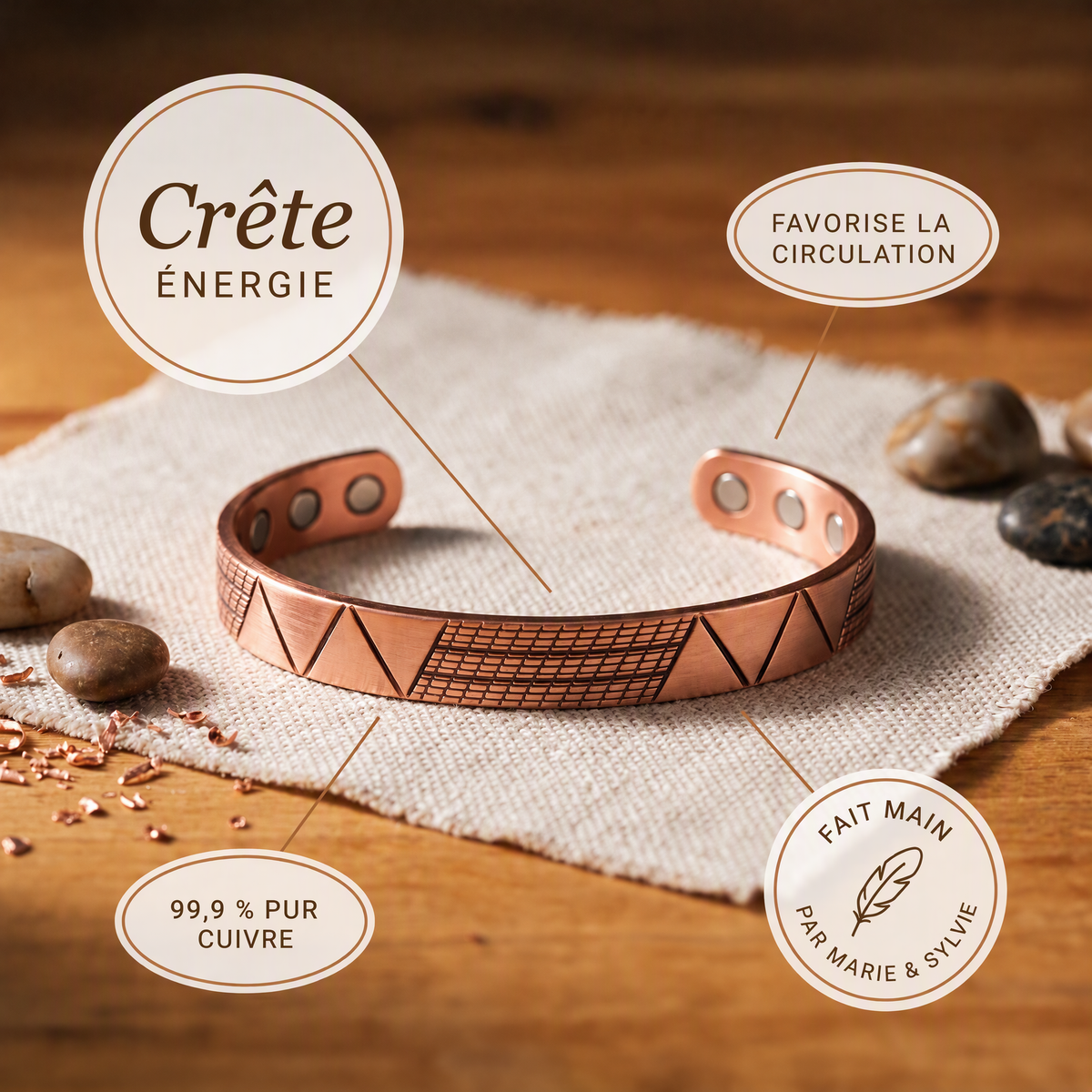 Bracelet en cuivre Crête de Marie & Sylvie