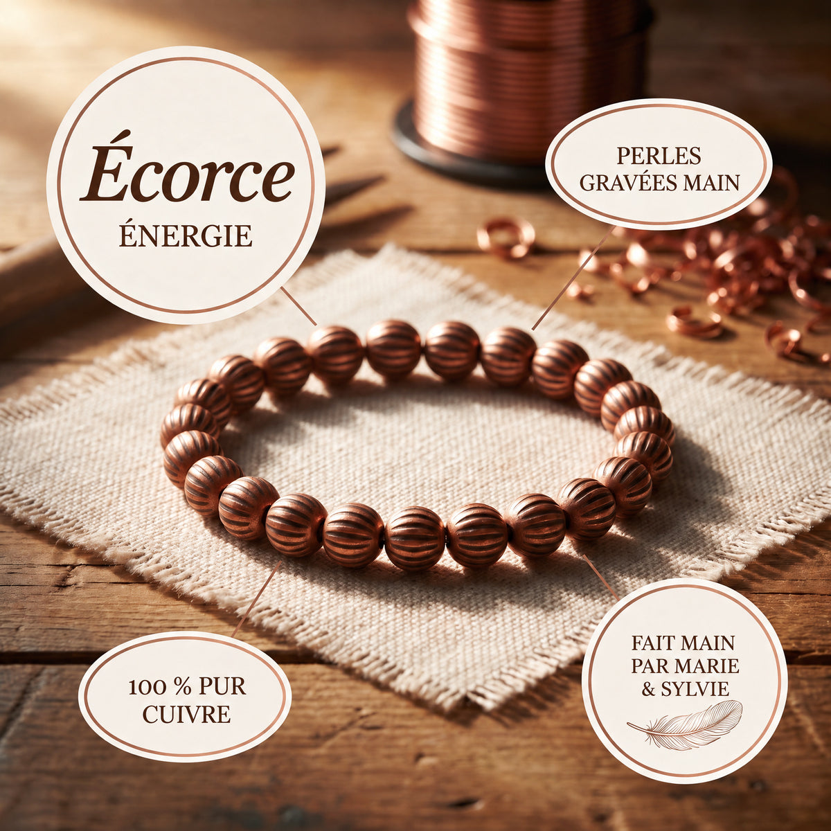 Bracelet en cuivre Écorce de Marie & Sylvie