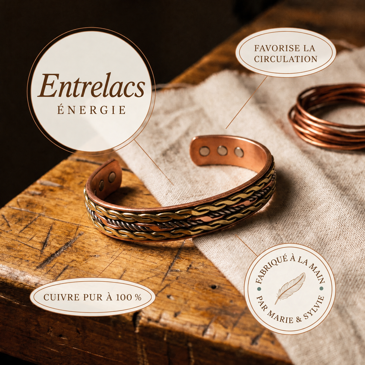 Bracelet en cuivre Entrelacs de Marie & Sylvie