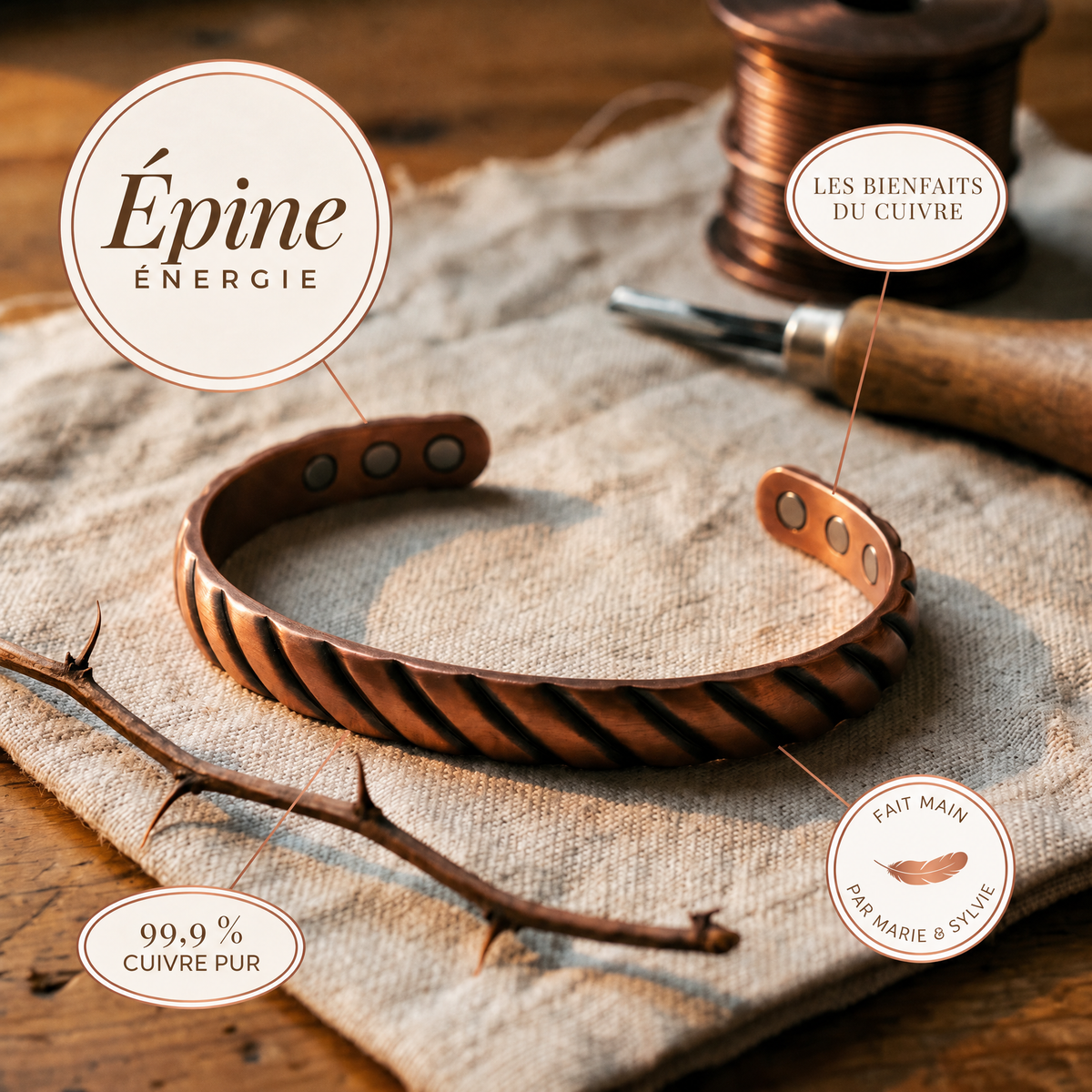 Bracelet en cuivre Épine de Marie & Sylvie