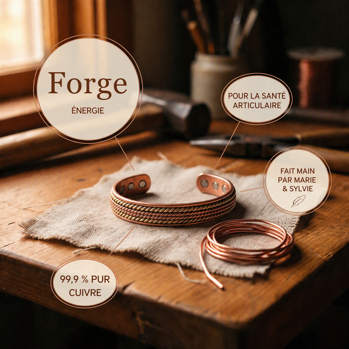 Bracelet en cuivre Forge de Marie & Sylvie