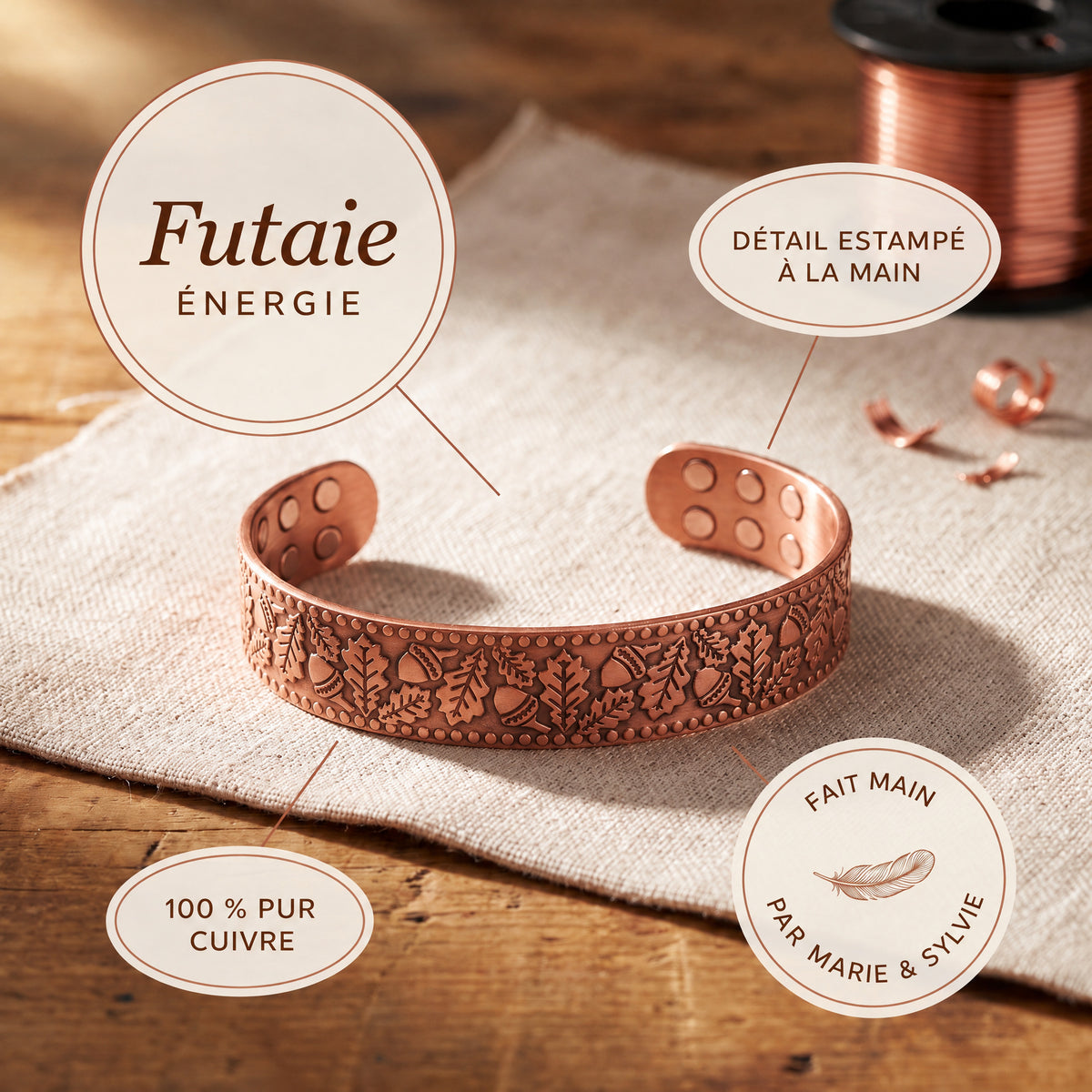 Bracelet en cuivre Futaie de Marie & Sylvie