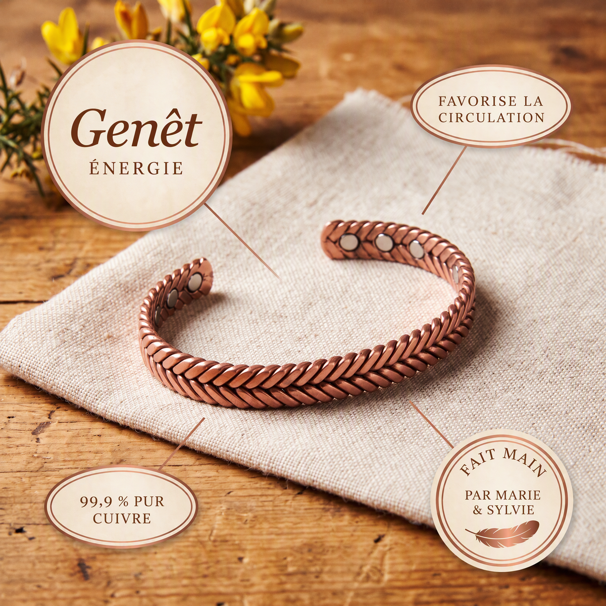 Bracelet en cuivre Genêt de Marie & Sylvie