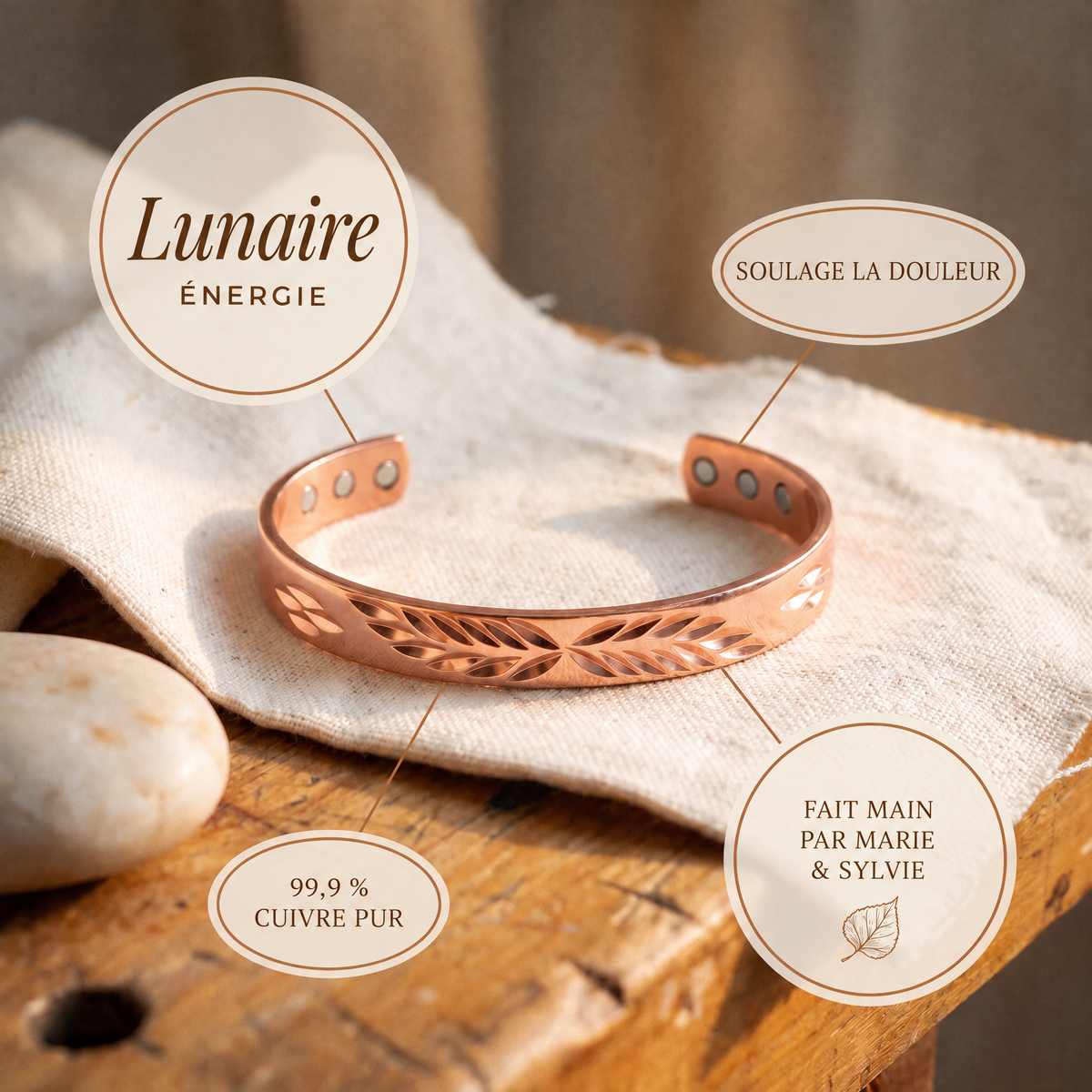 Bracelet en cuivre Lunaire de Marie & Sylvie