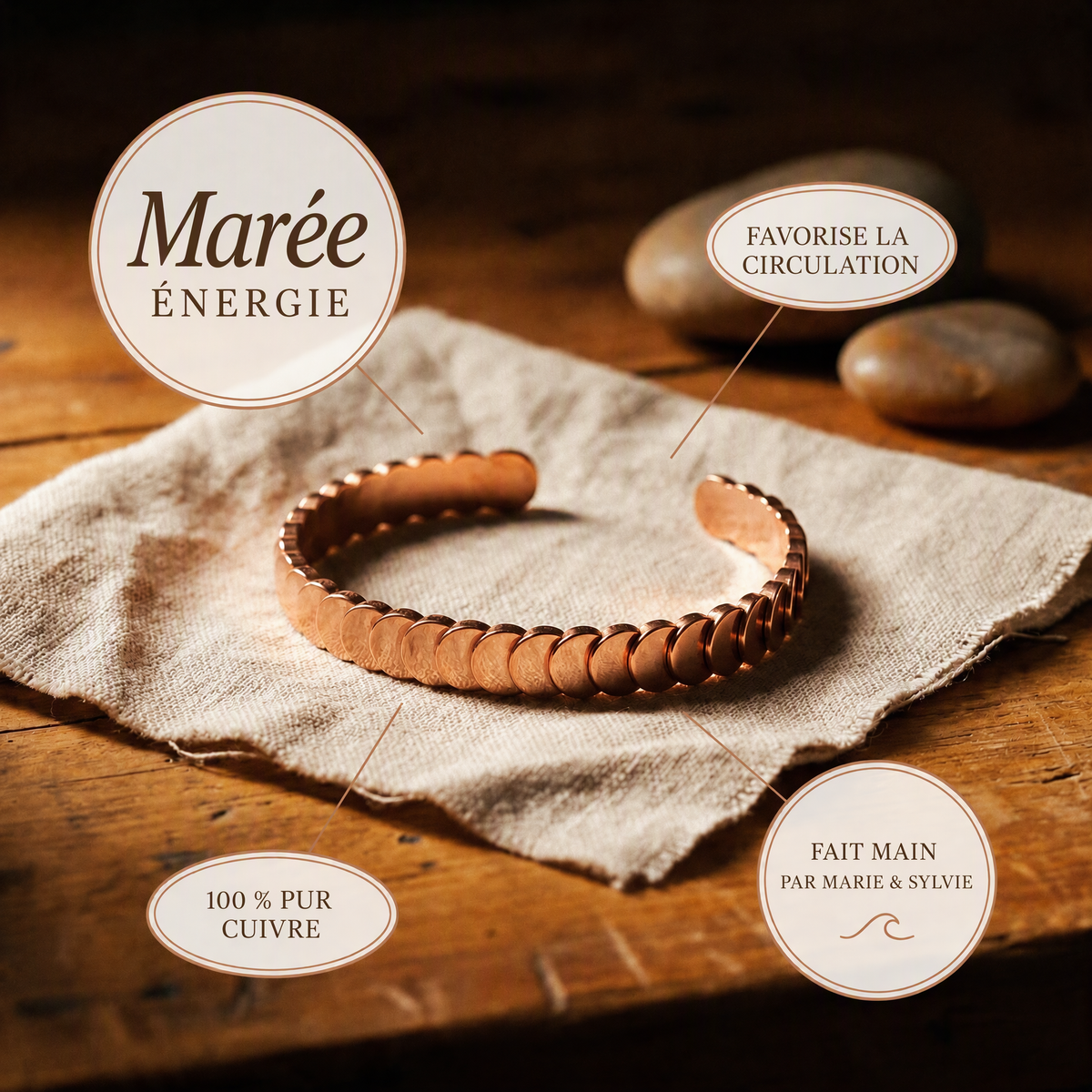 Bracelet en cuivre Marée de Marie & Sylvie
