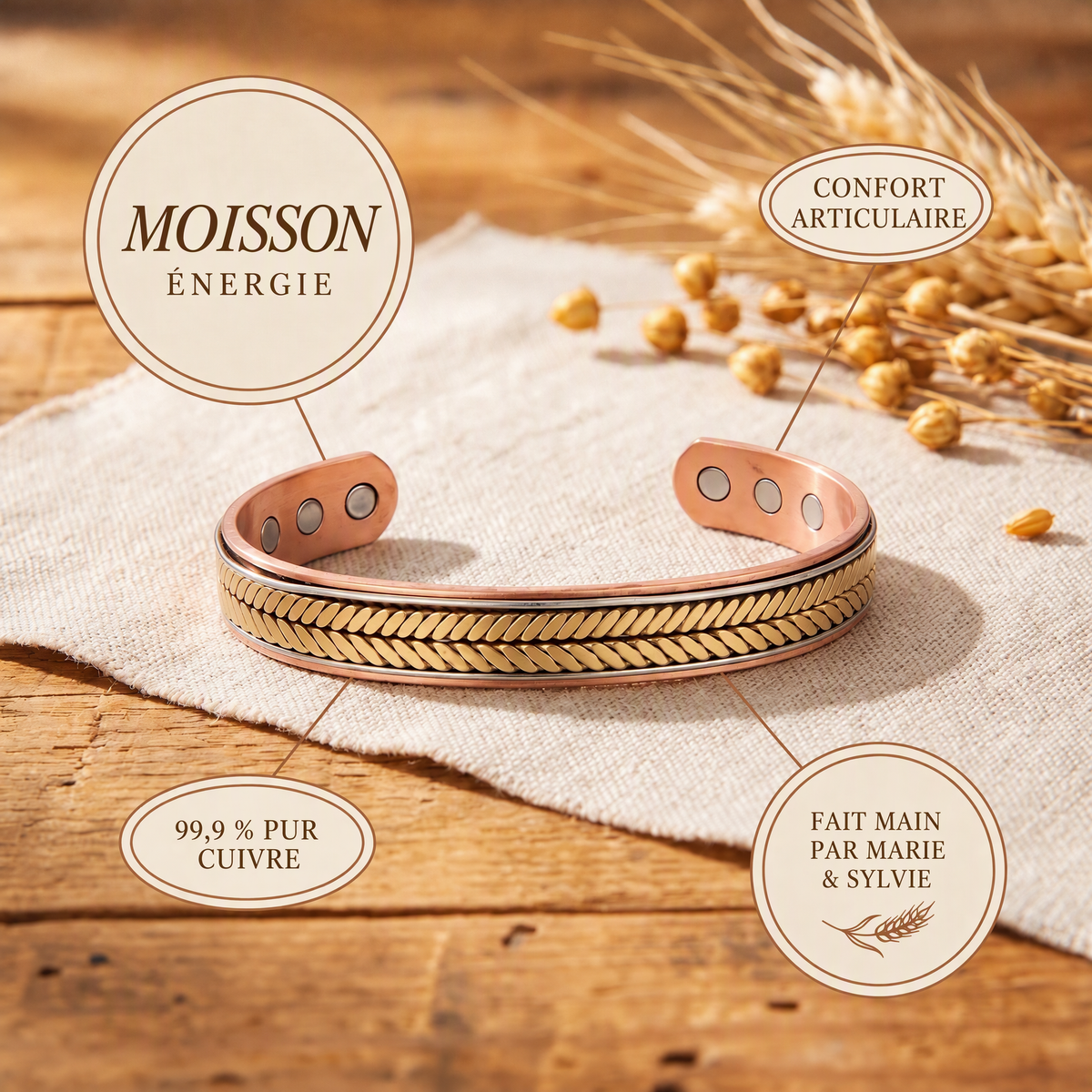 Bracelet en cuivre Moisson de Marie & Sylvie