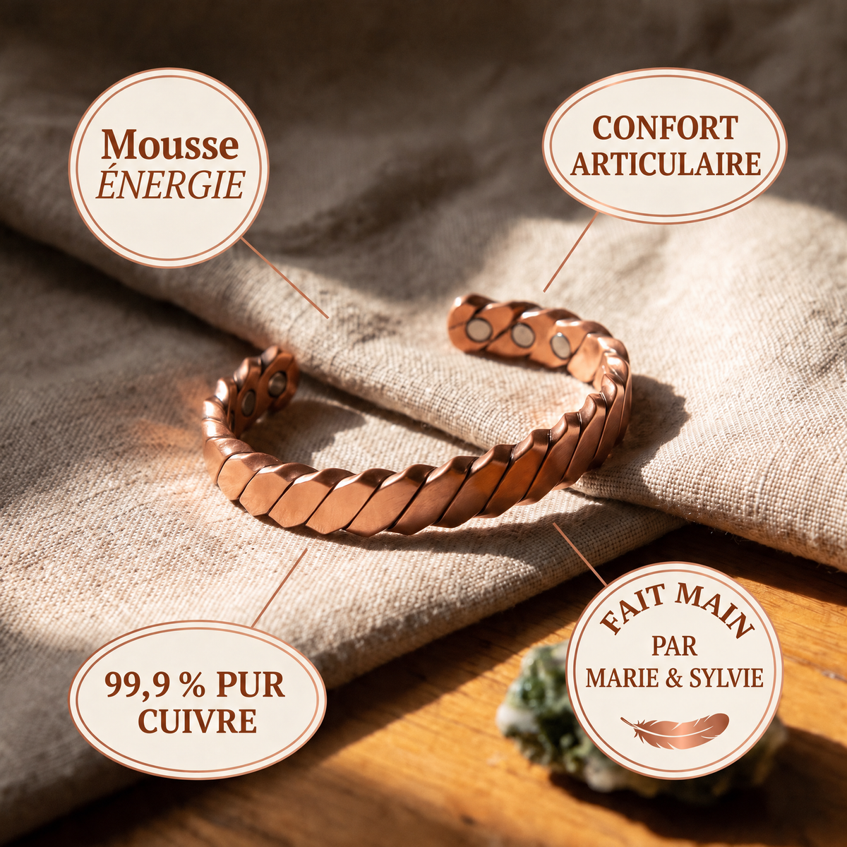 Bracelet en cuivre Mousse de Marie & Sylvie