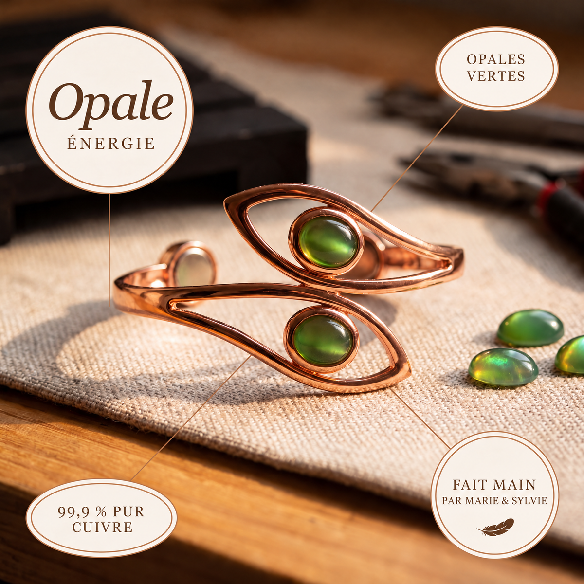 Bracelet en cuivre Opale de Marie & Sylvie