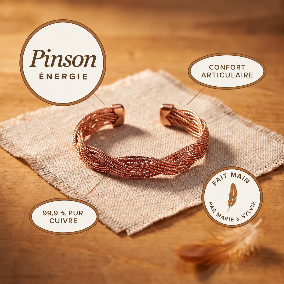 Bracelet en cuivre Pinson de Marie & Sylvie