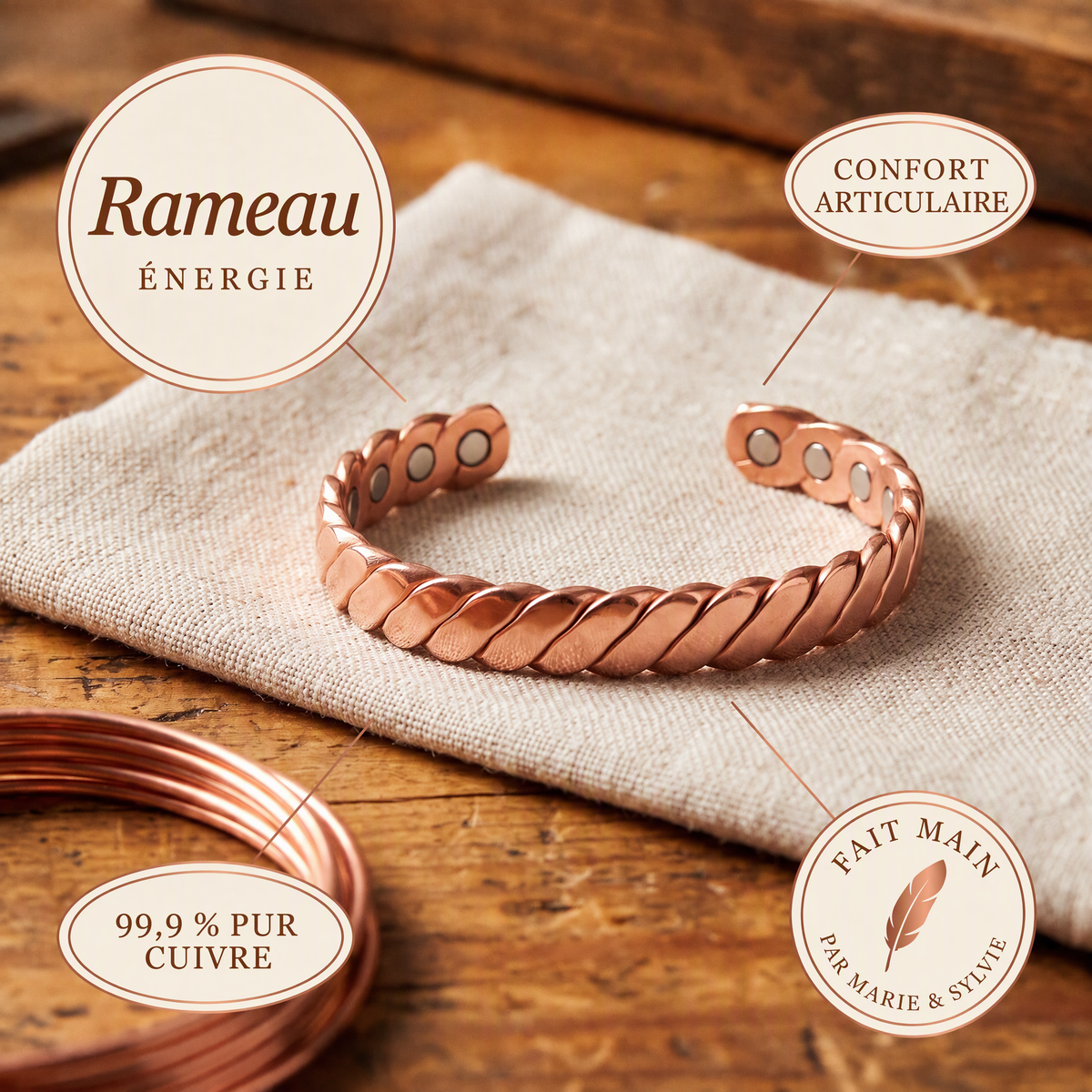 Bracelet en cuivre Rameau de Marie & Sylvie