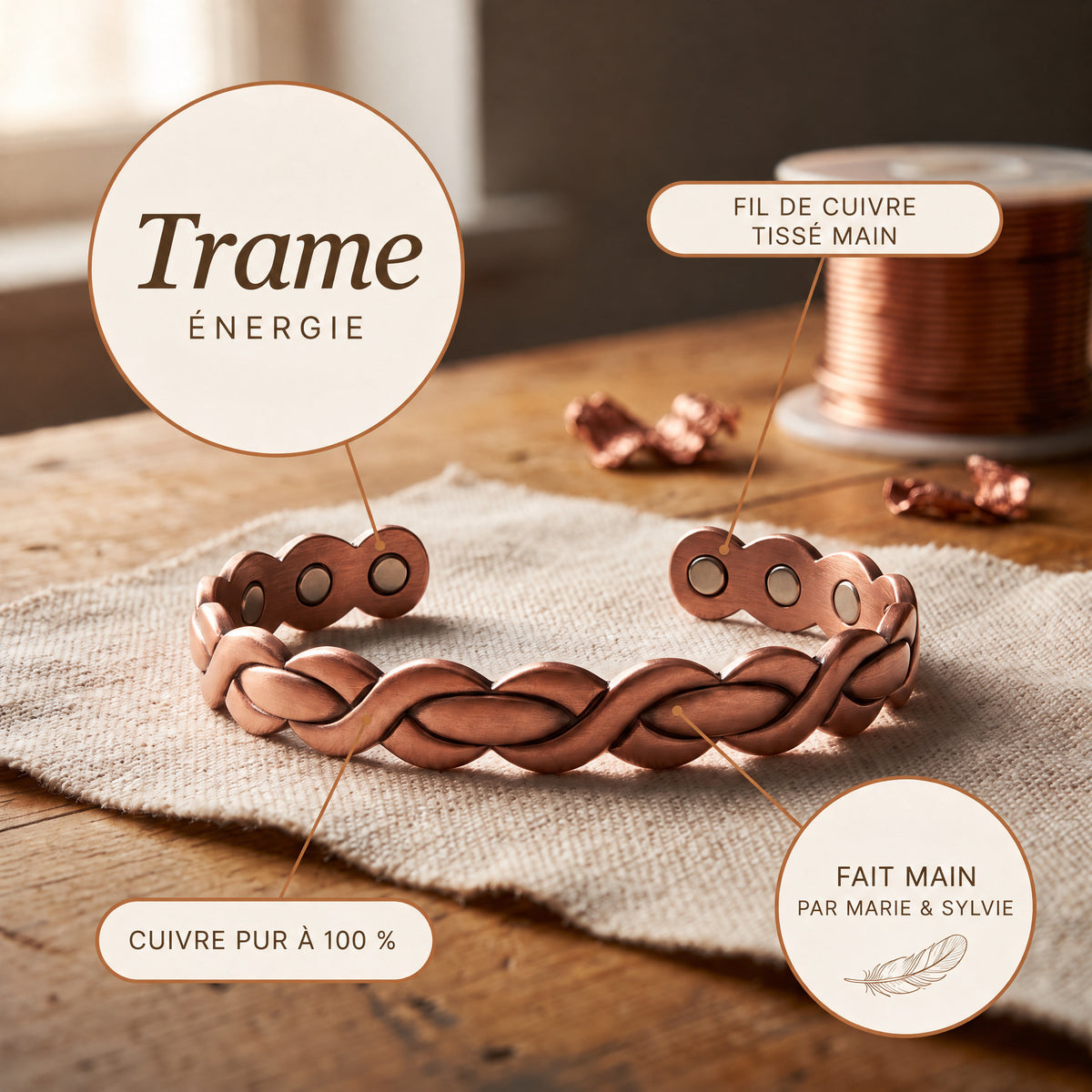 Bracelet en cuivre Trame de Marie & Sylvie