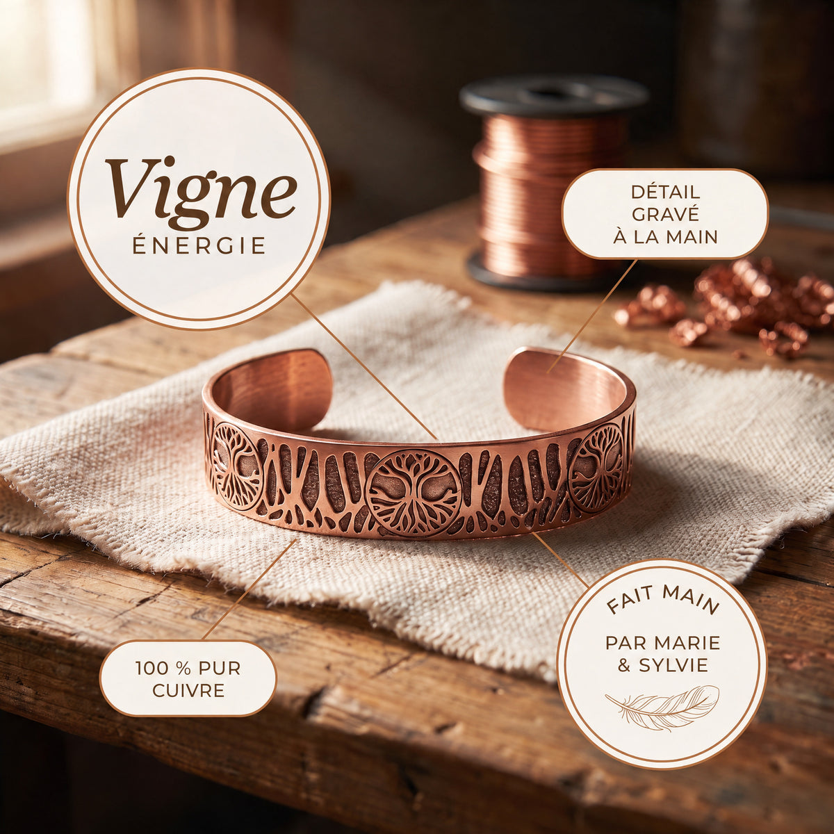 Bracelet en cuivre Vigne de Marie & Sylvie