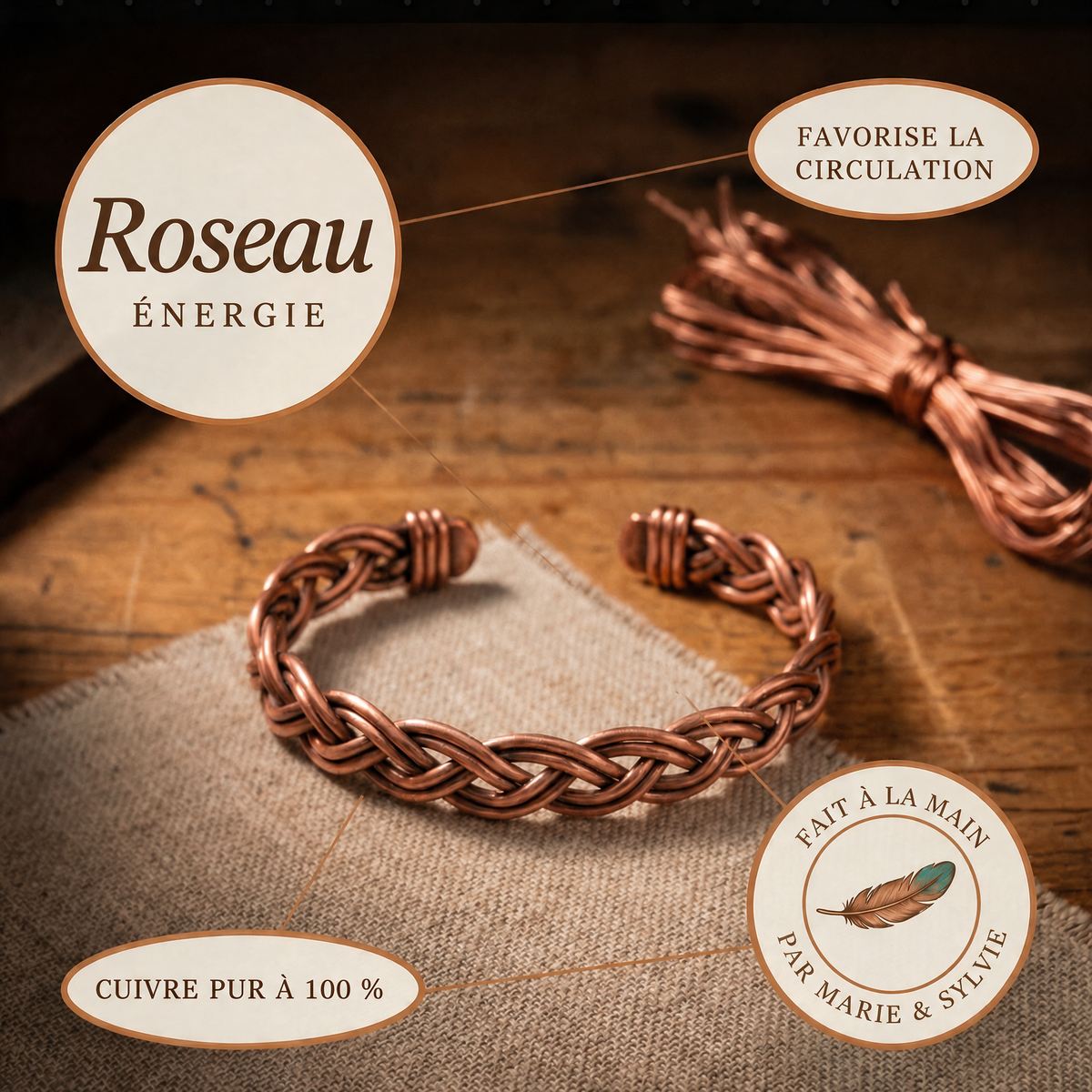 Chaîne de cheville en cuivre Roseau de Marie & Sylvie