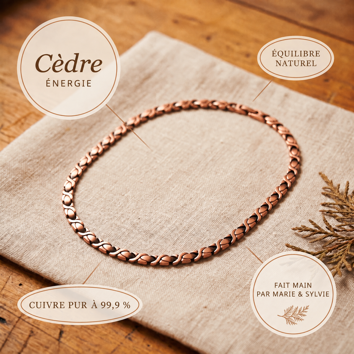 Collier en cuivre Cèdre de Marie & Sylvie