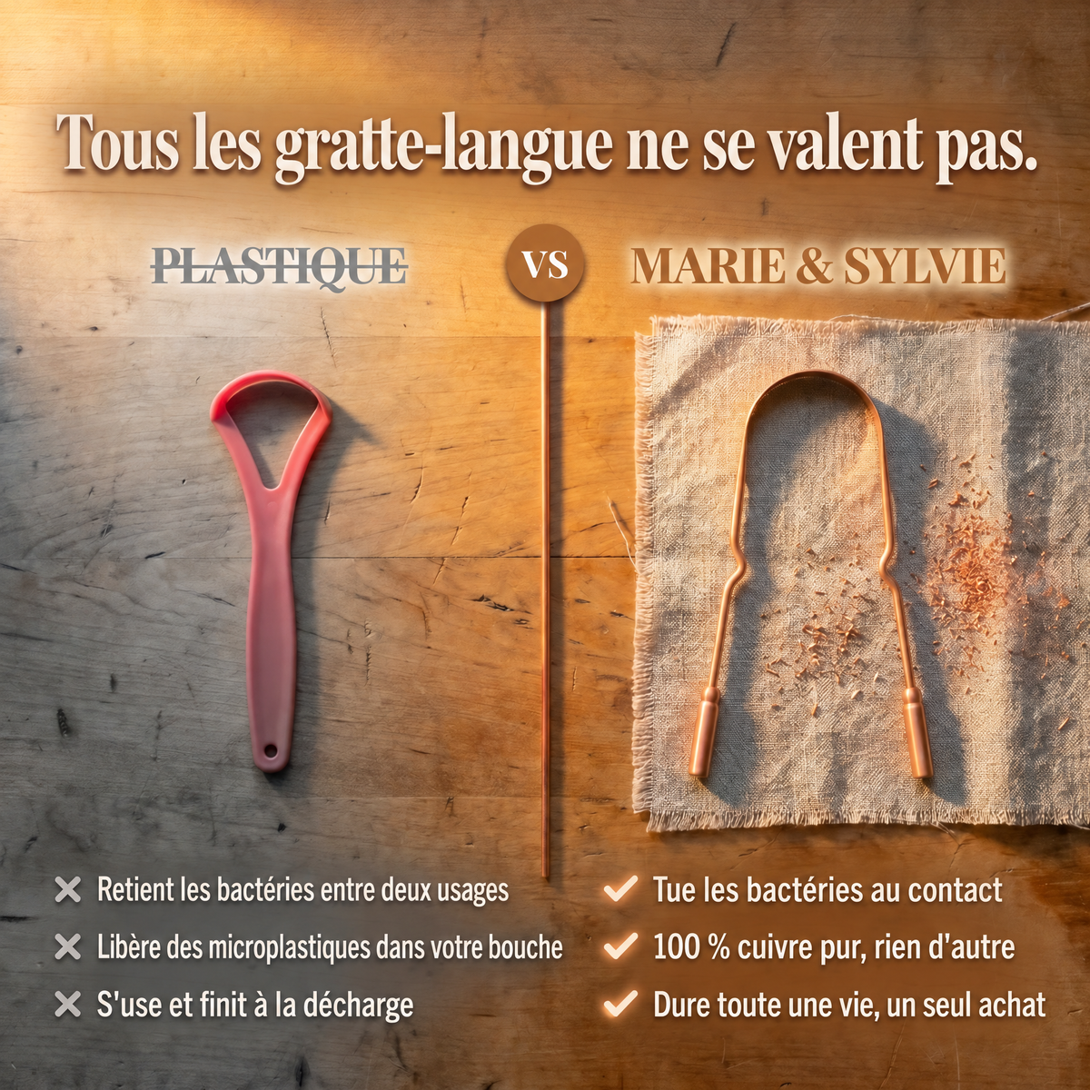 Gratte-langue en cuivre pur